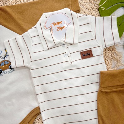 Conj. de Malha 3 peças - Carrinho e Pipas - Caramelo e Off White